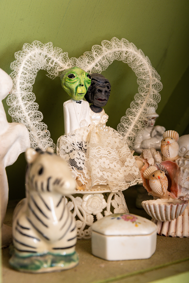Small alien and animal statues.