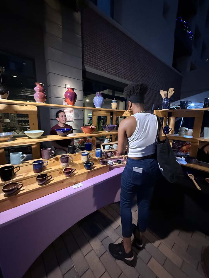 Central Arts Market at Roosevelt Apartments. Exploring work by local ceramicist. Photo: Lynn Trimble.