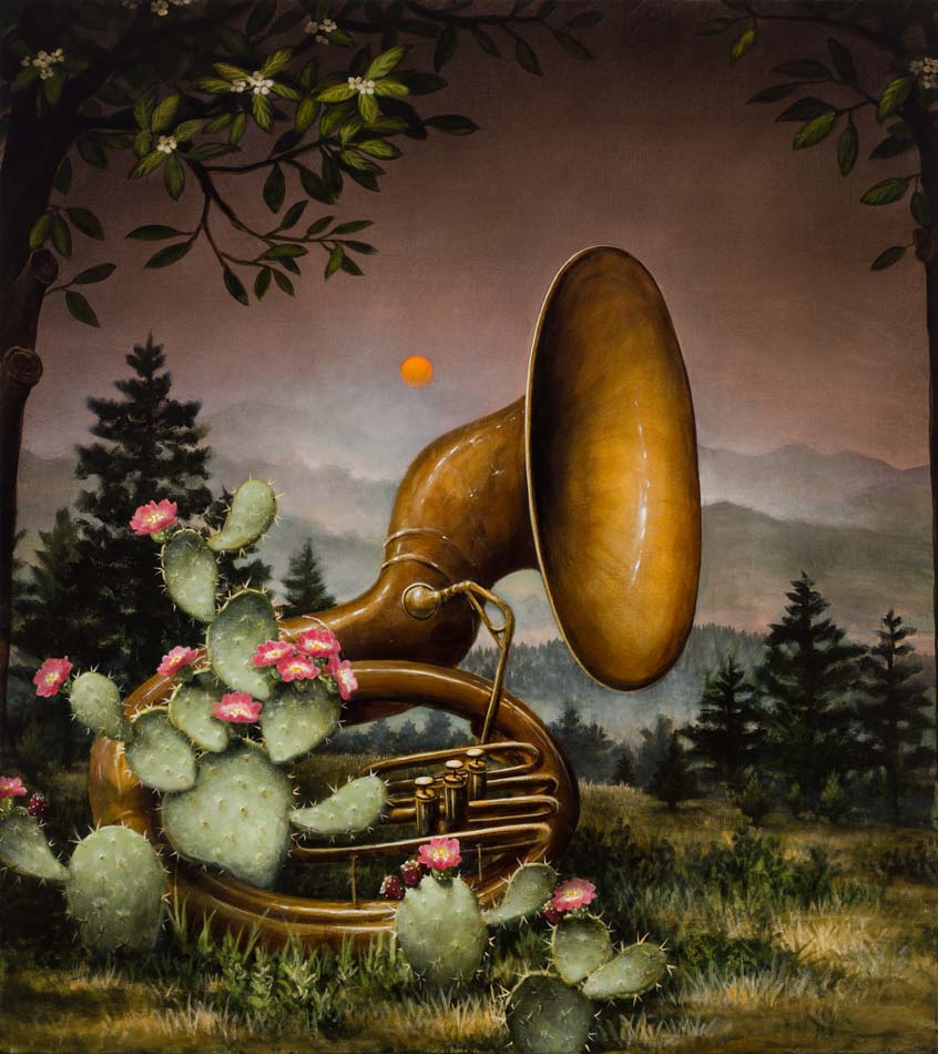 Concerto for Worms depicts a horned instrument held by a cactus plant